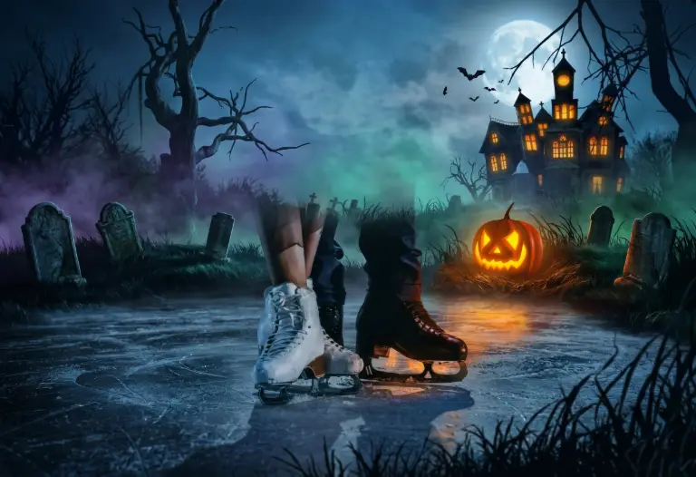Patins sur la glace dans un décor d’Halloween